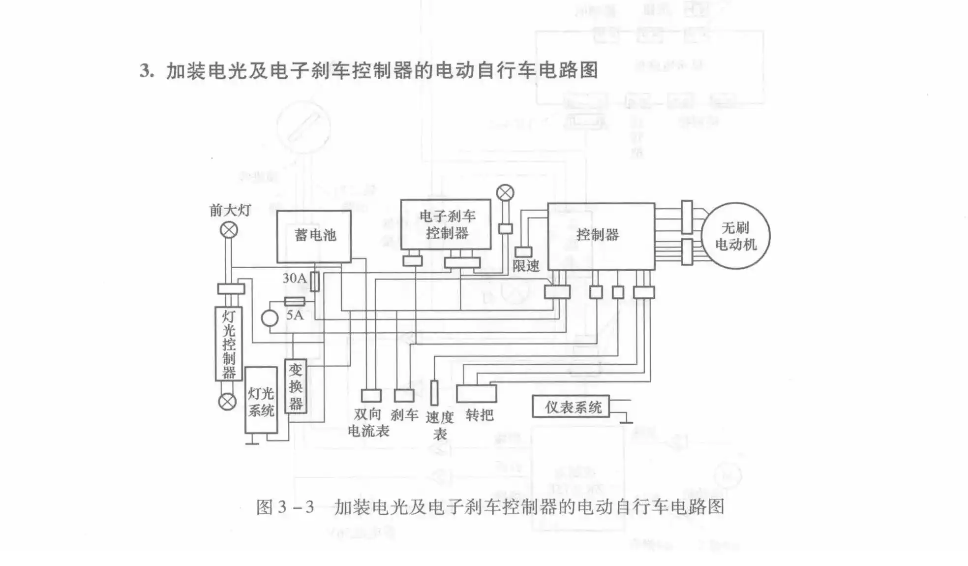 Electric Bicycle Circuit Diagram with Added Lighting and Electronic Brake Controller