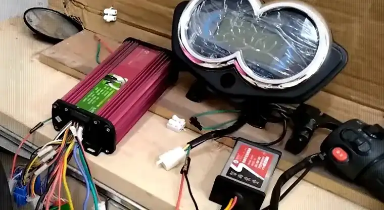 Disassembled e-bike drive system on the workbench