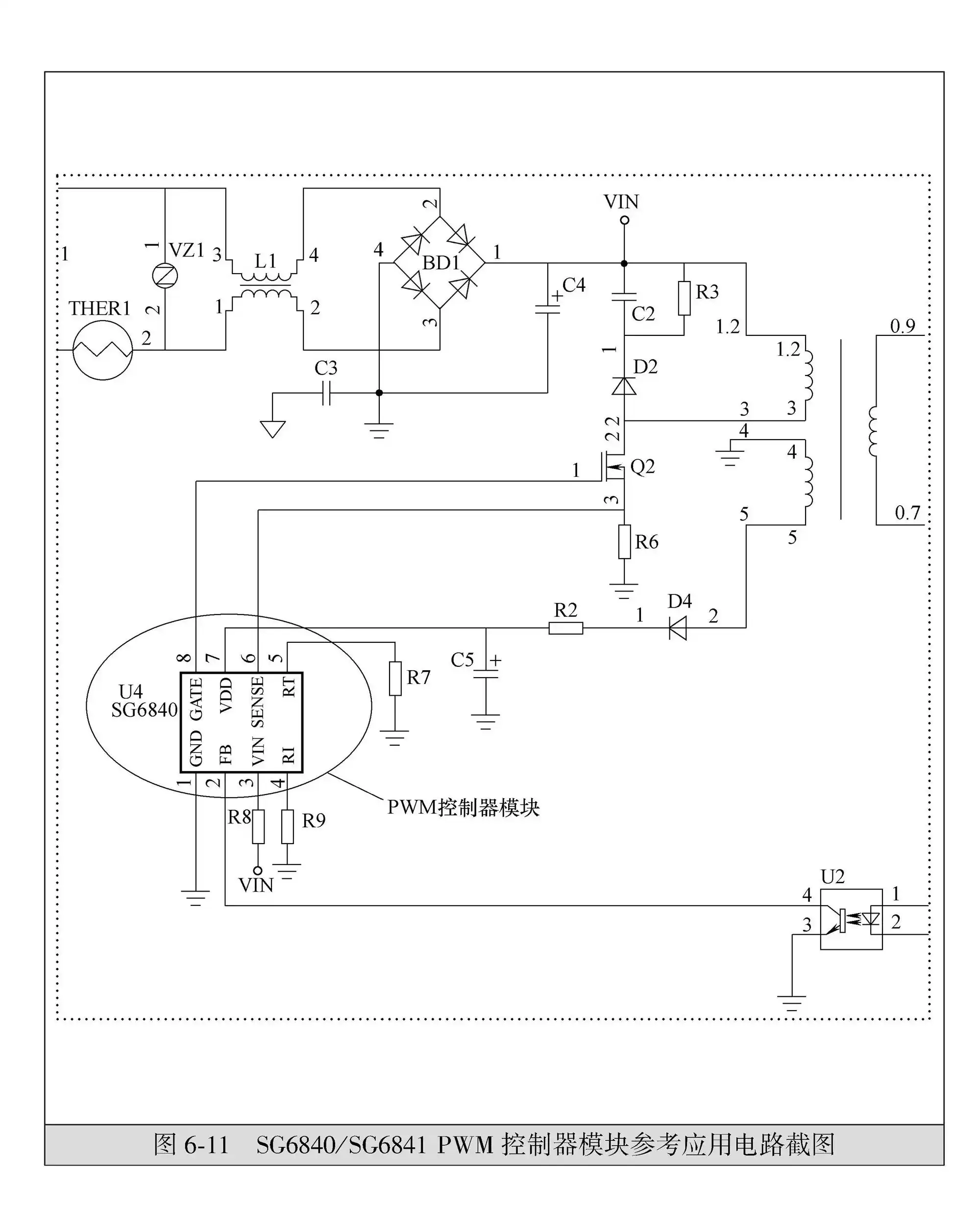 Screenshot of SG6840/SG6841 PWM controller module reference application circuit