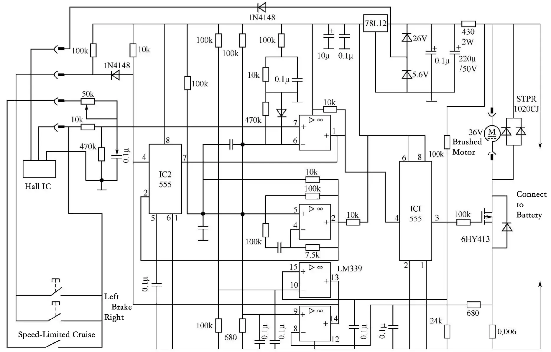 Circuit Diagram of the ZKC3615 Brushed Hub Motor Controller