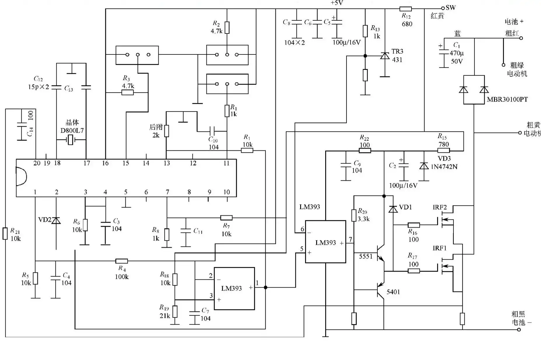Controller circuit composed of PC16C58B and LM393